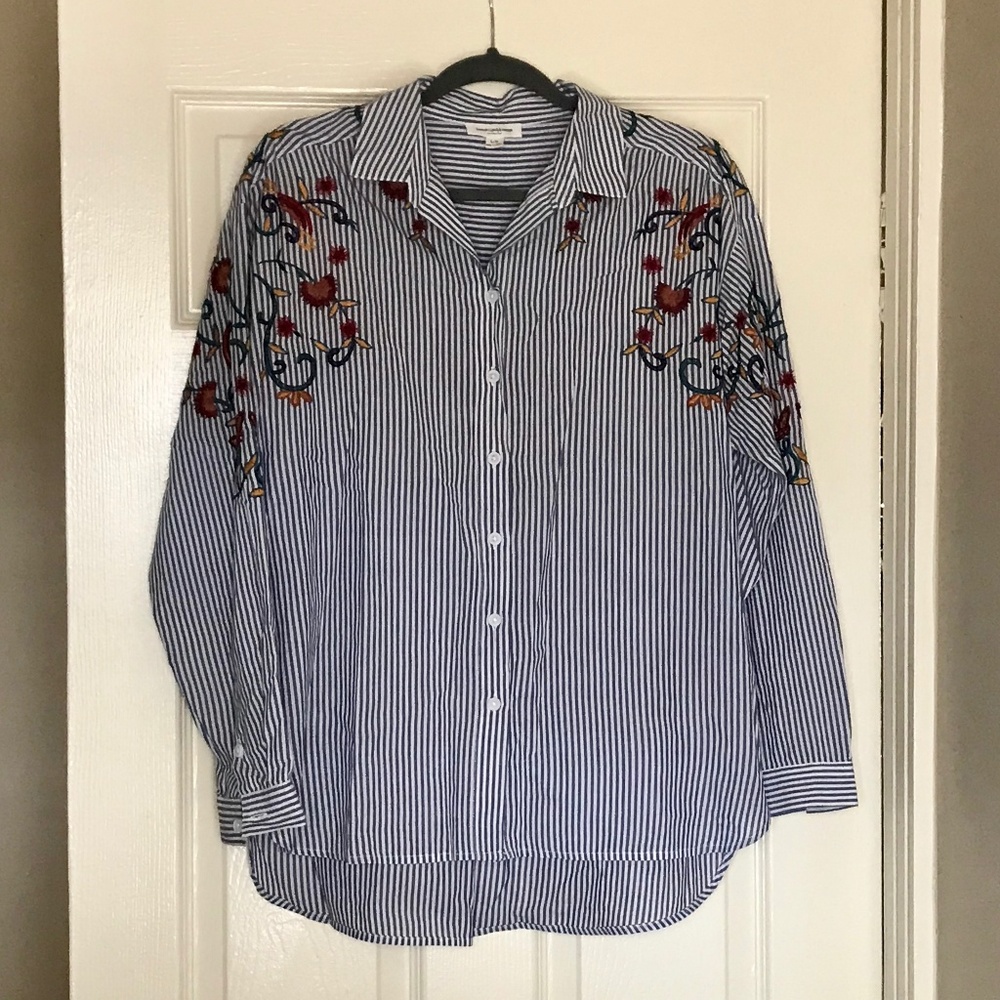 Floral Embroidered Button Down